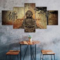Vintage Buddha Meditation 5 Piece Five Panel Wall Canvas Print Modern Art Poster Picture Home Decor Gift For Him Her 20X35 20X45 20X55CM gray