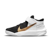 Nike Team Hustle D 10 FlyEase Abrasion Resistant Mid top Basketball Shoes White Gold Black Children Aged 3 7 Years Old DD7302-002 28 black