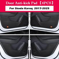 5 PCS For Skoda Karoq 2017-2025 Car Door Anti Kick Pad Leather Sticker Glove Box Film Anti-dirty Protective Stickers Accessories 4 PCS Door Pad Blac black