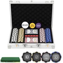 Poker Chip Set in Case, with Dice, Dealer Button, 2 Card Decks, Silver-Colored 29.5 x 22.5 x 6.5 cm sidabras