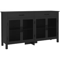 Žemas spintelė-komoda 4 durų su reguliuojamomis lentynomis ir 2 stalčiais, pramoninio stiliaus, 150 x 40 x 85 cm, juoda 150 x 40 x 85 cm