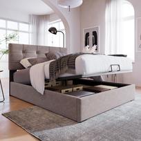 Hydraulic Upholstered Bed 90x200cm, Adjustable Headboard, with Slatted Frame Made of Metal Frame, Velvet, Modern Bed Frame with Storage, Light Grey 203 x 96 x 97.5 cm šviesiai pilka spalva