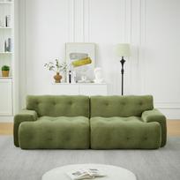 Cloud Sofa, Oversized Two-Seater - Wide Armrests and Modern Design with Button Trim. Curved, Suitable for Living Room. No Assembly Required. Green 224 x 104 x 66 cm žalia