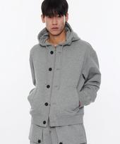 Piari Heavy Cotton Two-Way Button Zip-Up Hoodie (Gray) Gray/L gray