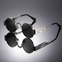 Retro Steampunk Dragon Pattern Round Sunglasses - Unisex Trendy Design gray