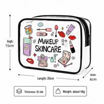 Large Capacity Transparent PVC Travel Makeup Bag - Cartoon Print, Waterproof & Portable Toiletry Organizer black