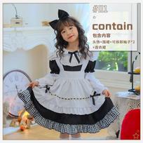 Black and White Long Sleeve Maid Dress Alice Halloween Lolita Princess Dress Children's Dress Girls Lolita Dress 150cm gray