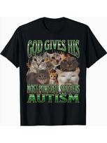 Fun Autism Awareness Promotional Tshirt God Gave Him The Strongest Warrior Autism Cat Pattern Tshirt Unisex Unisex Y2k Clothing L gray
