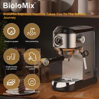 Biolomix 7008 Stainless Steel Espresso Coffee Machine,20Bar Pressure,1450W,Pressure Gauge,Milk Frother Steam Wand,Tank for Home Latte Cappuccino