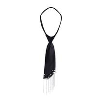 Geometric Black Satin Tie With Crown Chain Pearl Tassels For Business And Party Wear BlackFringe1 gray