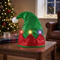 Christmas Hat with Glitter, Lights and Pointed Top for Holiday Costume Party One Size žalia