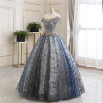 New chorus performance suit, long vocal beauty vocal art test dress, host's annual meeting solo evening dress, fluffy skirt XL mėlyna