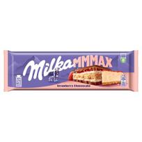 Milka Mmmax Sausainis su sūrio pyrago skonio įdaru ir braškių įdaru pieniniame šokolade 300 g