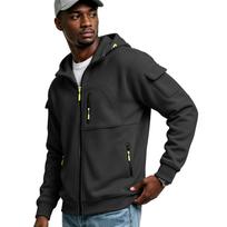 Men's Multi-Pocket Zip-Up Hoodie Casual Jacket for Outdoor Sports XXXL tamsiai mėlyna