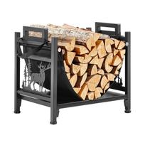 VEVOR Patalpų malkinės stovas, 45 cm lenktas malkų laikiklis su drobiniu nešikliu, 18 kg svorio talpa medienos laikymo stovas, milteliais dengtas plieninis malkinės stovas