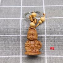 Luck Engraving Monk Buddha Wood Carving Craft Bag Pendant Car Accessories Key Ring Keychain Keyfob A black