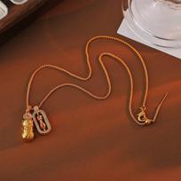 Gold-Plated Pixiu & Vajra Necklace with Diamond Pendant - Durable Color, Wei Xue Style, Light Luxury Clavicle Chain Pixiu + Vajra + Pull-out Chopin chain 50cm brown