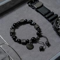 Black Bracelet Lava Square Volcanic Stone Bracelet Men'S Matte Black Glass Beads Adjustable Bracelet Bracelet Charm Bracelet black