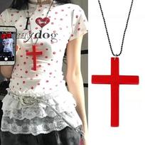 Madingas Punk Gothic medinio kryžiaus pakabukas karoliai moterims vyrams Helovinas Vintage juodas Hip Hop Y2K aksesuarai vakarėlio papuošalai dovana gray