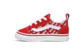 Vans Old Skool Logo Repeat Elastic Lace Low top Toddler Shoes Red Infant And Toddler VN0A4TZOW35 19 red