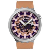 SWATCH Essentials Series Quartz Movement 30 Meters Waterproof Unisex Swiss Watch 47mm Pink Dial Stainless Steel Case Rubber Strap SB07S119 rožinė
