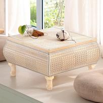 Handwoven Rattan Tatami Stand Minimalist Bay Window Tea Table Solid Wood Desk Rustic Furniture Window-Side Table beige