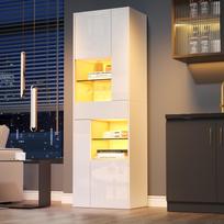 55*38*170cm Display Cabinet, Tall Cabinet with 1 Drawer and 4 Cabinets, Glass Cabinet with LED Lighting, High-Gloss Design, Living Room Cabinet, White 55 x 38 x 170 cm balta