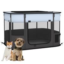 Pet Playpen with 7 Windows, 3 Doors and 2 Storage Bags, Made of Polyester and Steel, 84x64x53 cm