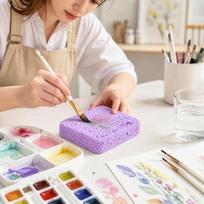 3pcs Water Absorbent Painting Sponge With Storage Case Artist Sponge  For Art Supplies geltona