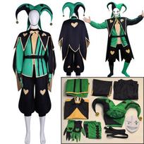 Laisvalaikio cirko Harlekino klouno Cosplay kostiumas Paltai Skrybėlė Šalis Diržas Pirštinės Kojinės Apranga Helovinui Karnavalui Pierrot Rekvizitas XXL žalia