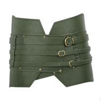 Reguliuojamas Viduramžių Vintažinis Platus Diržas Diržų Rinkinys Steampunk Juosta Elastingas Liemuo PU Oda žalia