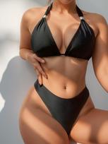 Kietas kaklaraištis Thong Seksualus Bikini Komplektas Elegantiškas Patogus Dviejų Dalių Maudymosi Kostiumas L black