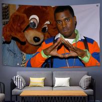 Kanye West Bear 'College Dropout' Rapper Flag Tapestry Poster Banner - Ideal for Bar Beer House College Dorm Man Cave Decor 100X70CM blue