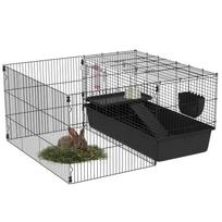 Small Animal Cage with Removable Enclosure, Playpen with Hutch, incl. Accessories, Black 112.5 x 99 x 54 cm juoda