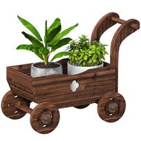 Raised Garden Bed Wood, Wagon-Shaped Planting Bed Cold Frame with 4 Wheels, Handle, Garden Bed, 68 x 38 x 52cm 68 x 38 x 52 cm