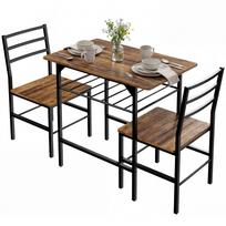 Valgomojo stalo komplektas su 2 kėdėmis, virtuvės stalas su kėdėmis 2 žmonėms, metalinis rėmas, rudas 80 x 50 x 78.8 cm