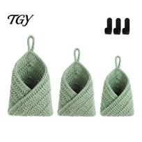 Thickened Cotton Rope Basket 3PCS Hanging Woven Storage Basket, Wall-mounted Organizer Wall Vegetable Pouches, Boho Multi-functional Bag for 3pcs juoda