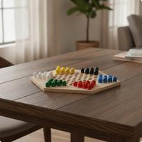 Chinese Checkers Pegs Board Game Set Family Night Handmade Wooden Rubber Wood gray