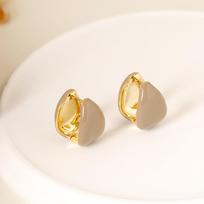 Elegant French Retro Double-Sided Teardrop Ear Cuffs with Glazed Geometric Ovals gray