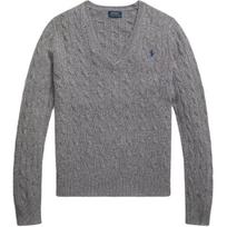 Polo Ralph Lauren Banguotas V formos iškirptės Slim Fit Siuvinėtas Ponis Ilgomis Rankovėmis Megztinis Moteriškas megztinis 211888688-501 XS gray