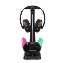 Gaming Accessory for Gamepad Controller Charging Dock Station with Headphone Holder Charging Stand Base black