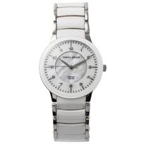 MAURO JERARDI MJ043-3 Men's Solar Ceramic Watch, Mother-of-Pearl Dial, Silver Case, 3 ATM Water Resistant white