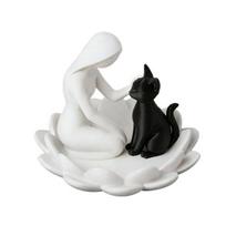 Yousheng Human-Cat Interaction Shape Ornament, with Stable Non-Slip Lotus Base, Black And White Contrast Design, Ornament for balta
