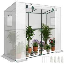 Mini Greenhouse, Lean-To Greenhouse with Roll-Up Door and Mesh Windows, UV Resistant, for Flowers, Seedlings, Plants, White 200 x 76 x 170 cm balta
