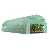 Garden Tunnel Greenhouse 24m² 8L x 3W x 2H m - 16 Windows, Roll-Up Zipped Door Galvanized Steel, PE Cover, Green 800 x 300 x 200 cm