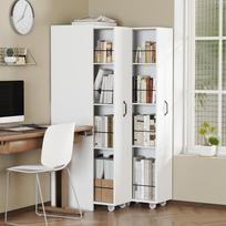 (=N880P3152289W)Ištraukiama knygų lentyna su ratukais – 4 lygiai, keičiami kairė ir dešinė pusės, MDF, 20 kg apkrova kiekvienam lygiui, balta 51.5 x 41 x 158 cm balta