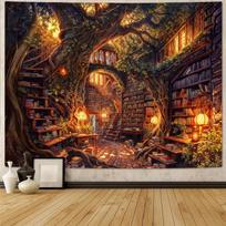 VIKAMA Tamsiosios magijos knygų lentynos gobelenas Hipis Šventasis Rowan gobelenas Sieninė dekoracija Svetainė Miegamasis Biblioteka Knygų gobelenas 47.2x31.5inch/120*80cm brown