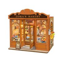 Pixie Curio Zola's European Bakery Miniature Dollhouse DIY Kit LED Light Bookend Handmade Craft Brain Training Gift Bookshelf Decoration beige