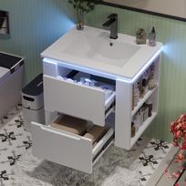 61x46x48.5cm wall-mounted bathroom cabinet, paint finish, LED radar sensor lighting, two drawers, slide rails, side shelves, integrated sink, white 61 x 46 x 48.5 cm balta