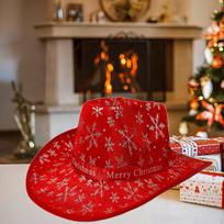 Christmas Cowboy Hat Casual for Stage Performance Carnivals Travel Green Snowflakes black